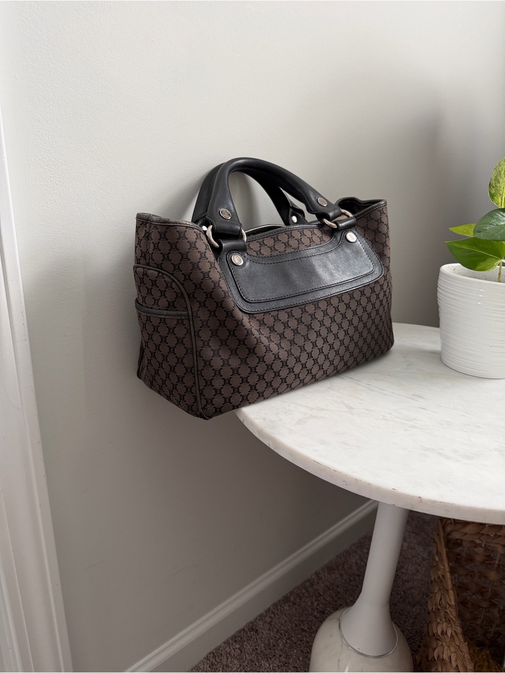 Celine Brown Monogram Canvas Hobo with Black Trim - Picture 2 of 11